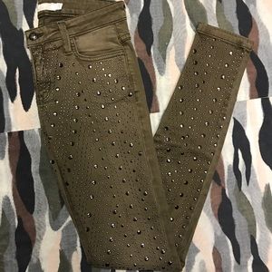 FRANKIE B. Olive green studded jeans